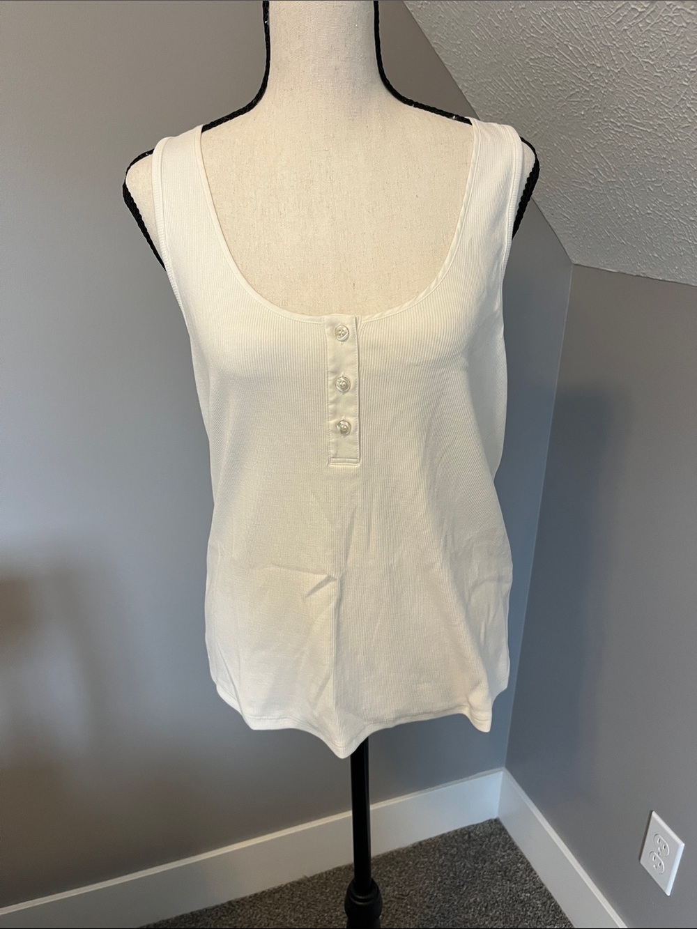 7 For All Mankind White Scoop Neck Button Tank